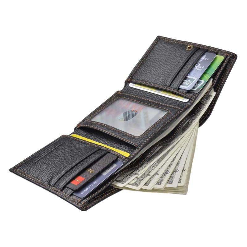 JINBAOLAI genuine leather anti-magnetic rfid leather wallet anti-theft brush tri-fold cowhide men's wallet