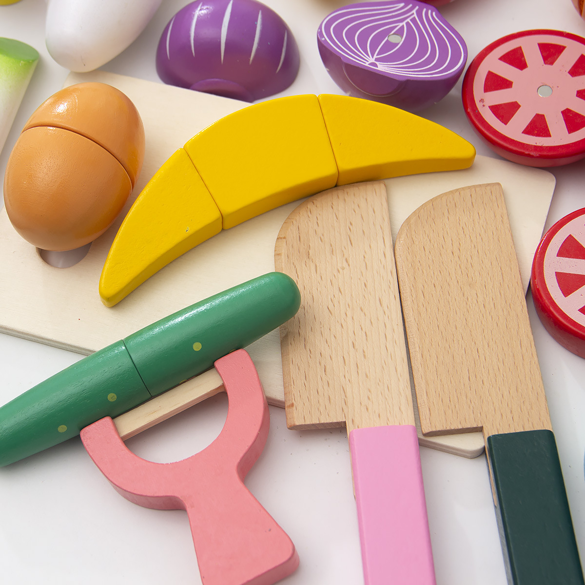 Simulación de madera transfronteriza para niños corte de frutas y verduras música interacción entre padres e hijos corte de verduras fruta juguetes educativos traje