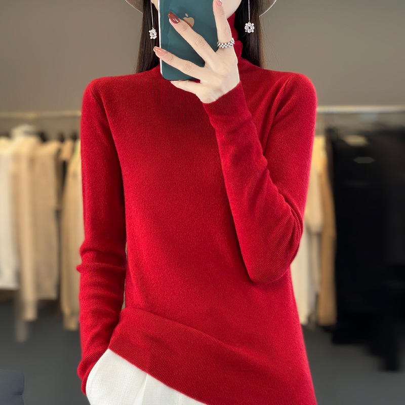 秋冬女装高领针织衫女士2025新款内搭修身打底衫软糯堆堆领毛衣|undefined