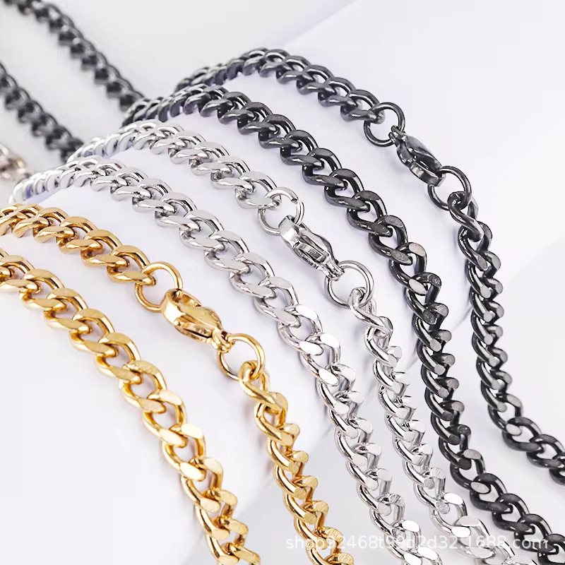 Stainless Steel Hip-Hop Multi-Size Necklace, Single-Strand Titanium Steel Chain, Clavicle Sweater Chain, Geometric Chain for Layering