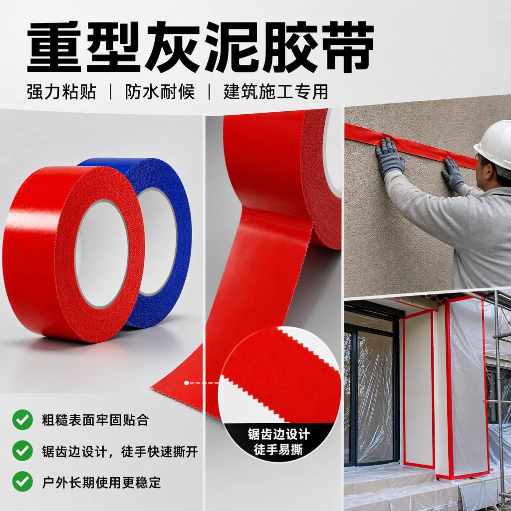 灰泥胶带外墙施工防护胶带强力防水耐候遮蔽胶带粗糙墙面门窗保护