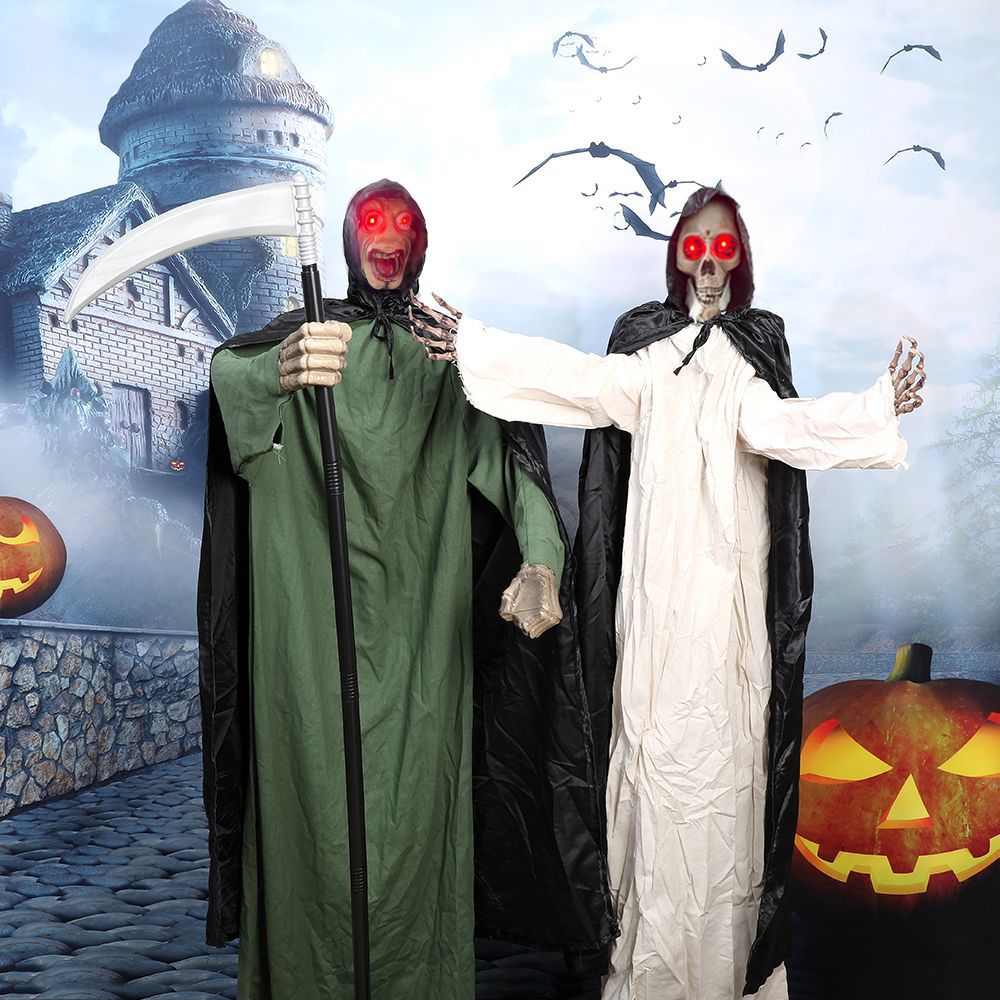 Decoración de Halloween, esqueleto eléctrico, gran colgante, fantasma de pie, control de voz, sacudiendo la cabeza, habitación secreta, casa embrujada, accesorios de diseño a gran escala