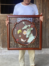 新中式客厅玄关装饰画餐厅背景墙玉石挂画走廊过道壁饰实木玉雕画