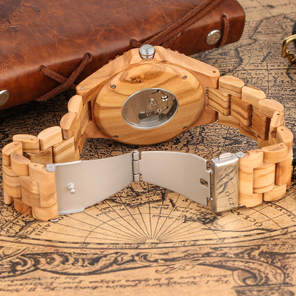 Automatic Mechanical Watch Men Zebra Wood Red Sandalwood Skeleton_voghion.com