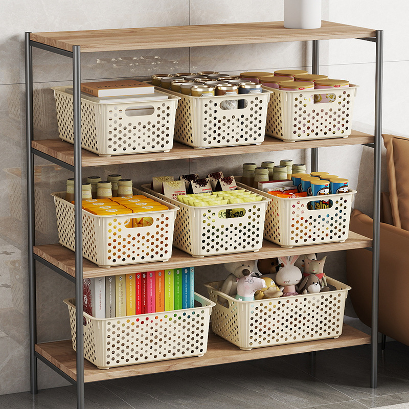Hollow Storage Basket for Miscellaneous Items, Snack and Toy Storage Box, Plastic Storage Box, Basket Organizer, Cream-Colored Storage Basket