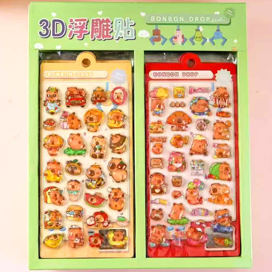 日系卡通3D立体浮雕贴纸水贴 可爱儿童女孩卡通手帐装饰贴纸现货