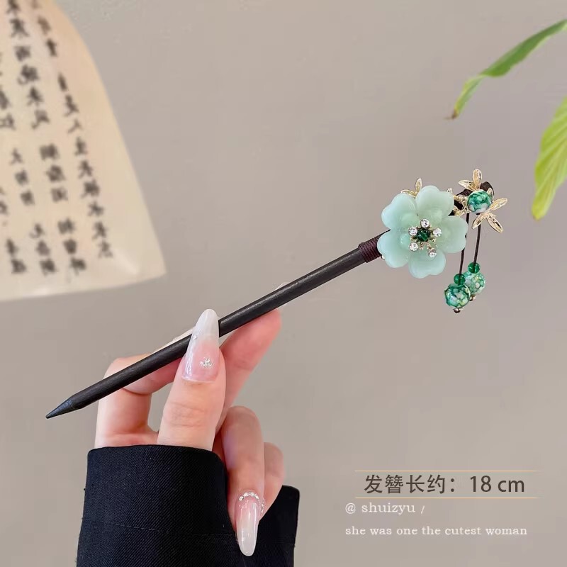 天然黑檀木发簪女清冷感发饰玉兰花步摇簪子古风旗袍头饰日常盘发|undefined