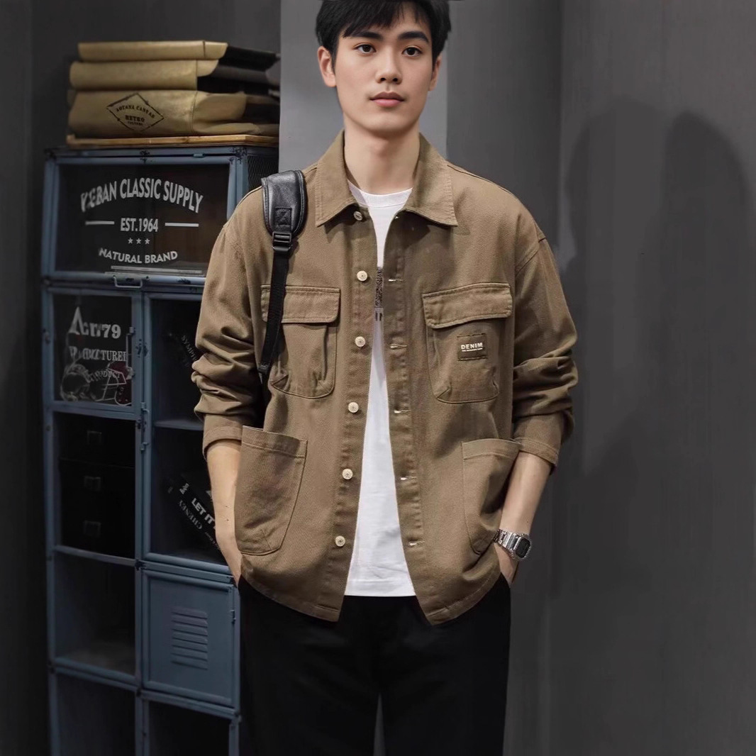 Men's Style Cool Denim Jacket Trendy Workwear Casual Shirt With Lapel Spring Autumn New Style_viptrois.com