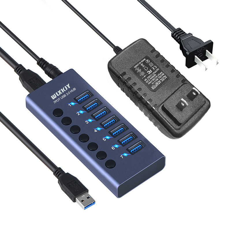 7-port USB3.0 hub with independent switch high current USB splitter intelligent HUB docking station new product
