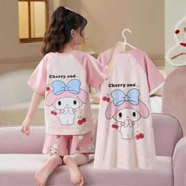 女童睡衣夏季2026新款中大童薄款家居服儿童短袖空调服三件套装