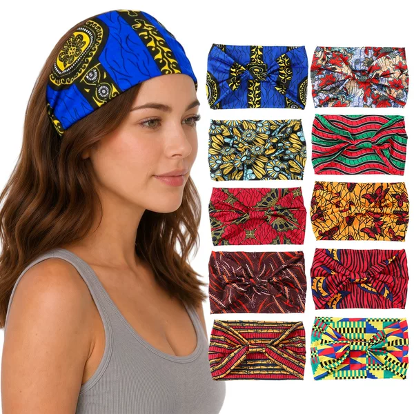 Colorful Printed Knotted Wide-Brimmed Sports Headband, High-Elastic Fabric Hair Tie, Versatile Hair Accessory for European and American Women