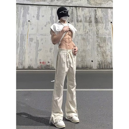 Spring and Autumn Charge Pants, American Street Style Men's Padded Functional Work Trousers, Slim Straight Zipper Wide-leg Pants