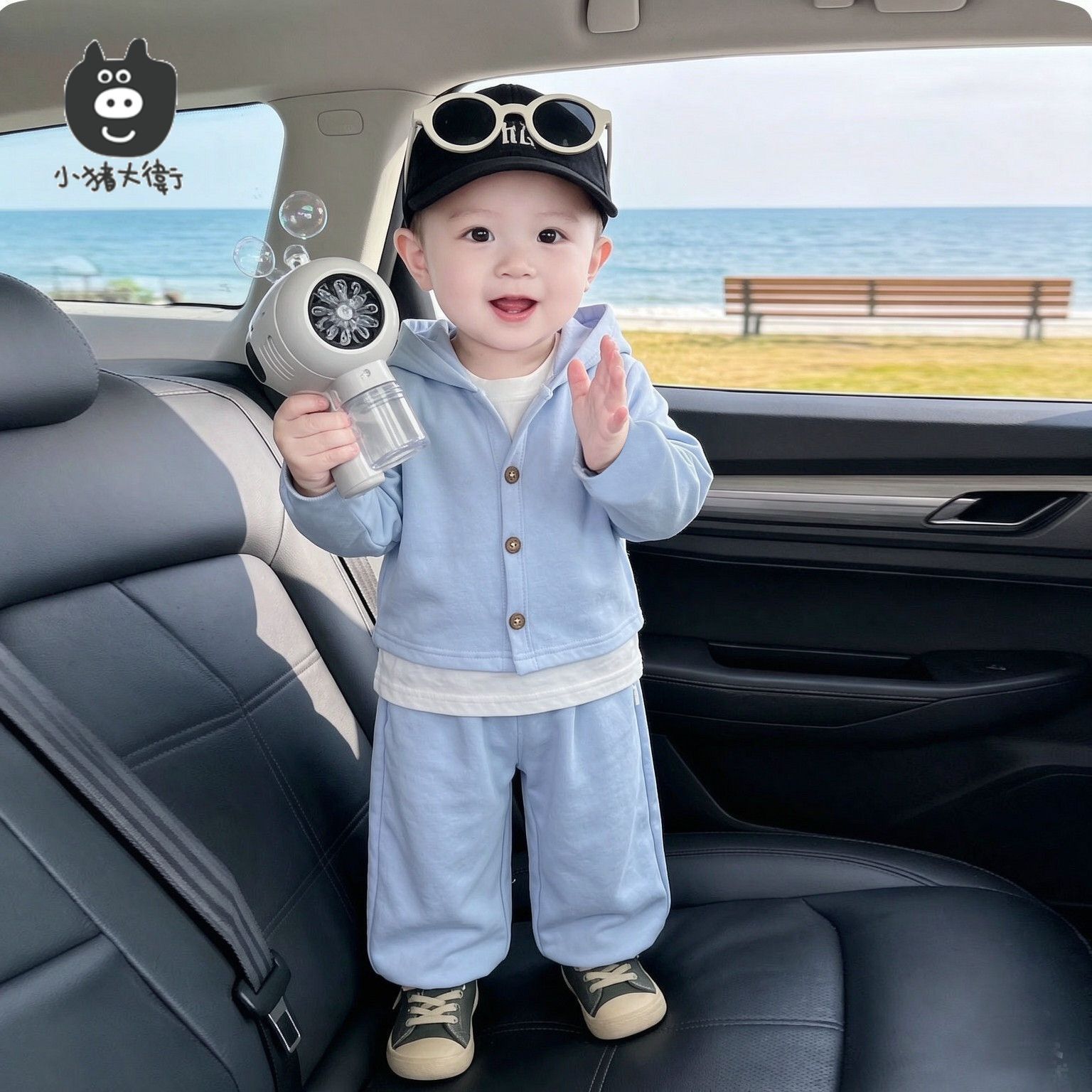 Little Pig David baby warm fleece cardigan hooded set, a stylish two-piece outfit with a hood, perfect for autumn and winter