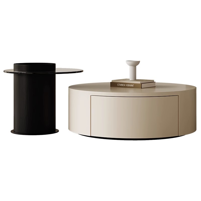 Sala de estar en casa simple mesa de té TV gabinete combinación luz estilo crema francés mesa de té tamaño redondo mesa de té de diseño