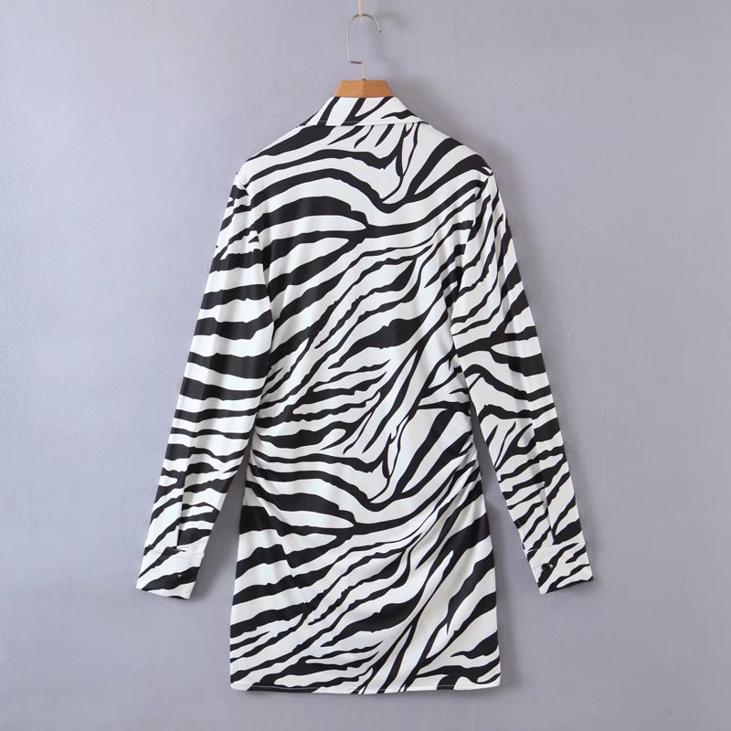 autumn zebra print pleated knitted shirt dress nihaostyles wholesale clothing NSAM82294