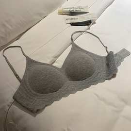 蕾丝边无痕内衣女甜美纯欲小胸聚拢显大软支撑防下垂无钢圈文胸罩