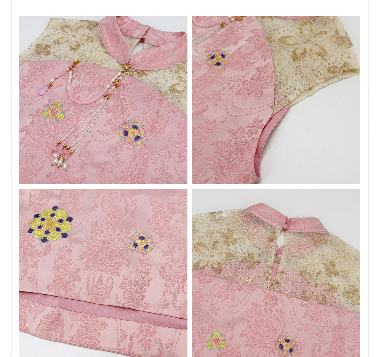 Bộ đầm vest không tay cổ đứng thêu hoa kết hợp chân váy ren phong cách Tân Trung Hoa — bộ đồ, nửa váy, Trang chủ chi tiết 11
