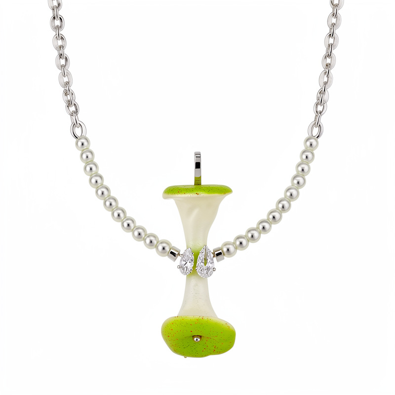 Cuentas de resina de zircón manzana collar de perlas de lujo ligero nicho cadena de clavícula pequeña fresca y dulce temperamento conjunto de joyas