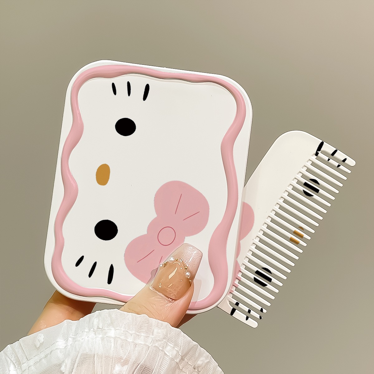 화장거울 + 같은 스타일의 빗 [라이트핑크 리본KT]