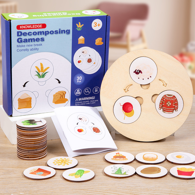 儿童木制益智认知食物分解生命周期变化拼图幼儿启蒙早教创意玩具