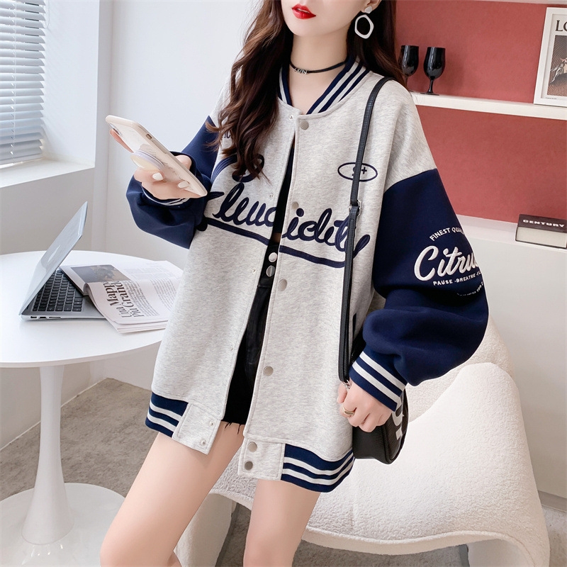 Giacca da baseball donna stile coreano primavera autunno contrasto_voghion.com