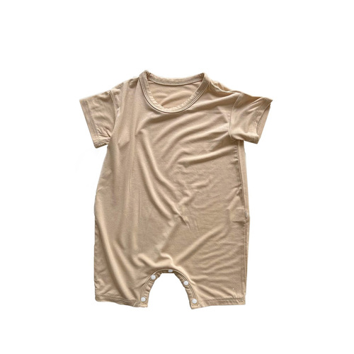 Baby clothes summer soft and waxy modal solid color round neck bag baby summer thin one-piece jumpsuit