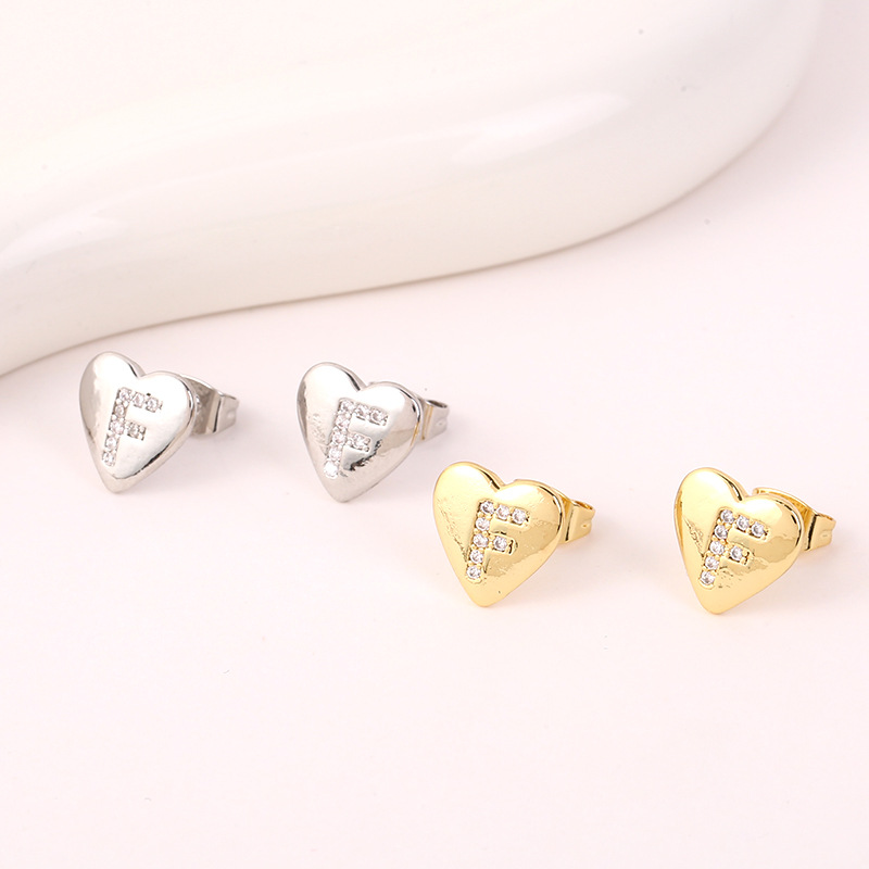 5g Weight Copper Ear Needle Material 18K Gold Plated, White Gold Plated Plating Material Rhinestones Inlay Material Ear Studs Classification 1 Pair Quantity Daily Occasion Copper Material Letter, Heart Shape Pattern Women's Gender Inlay Design Simple Style Style 1 Pair Simple Style Letter Heart Shape Inlay Copper Rhinestones 18K Gold Plated White Gold Plated Ear Studs 5
