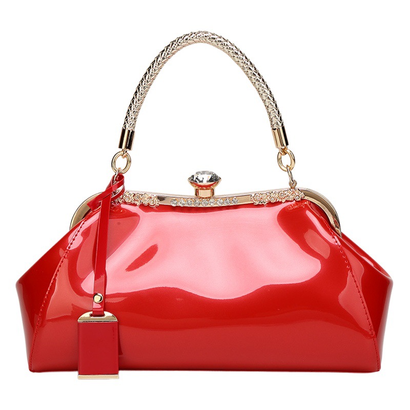 Bolso de charol para mujer 2022 nueva moda todo fósforo brillante clip rhinestone Lock bolso hombro crossbody bolso de boda