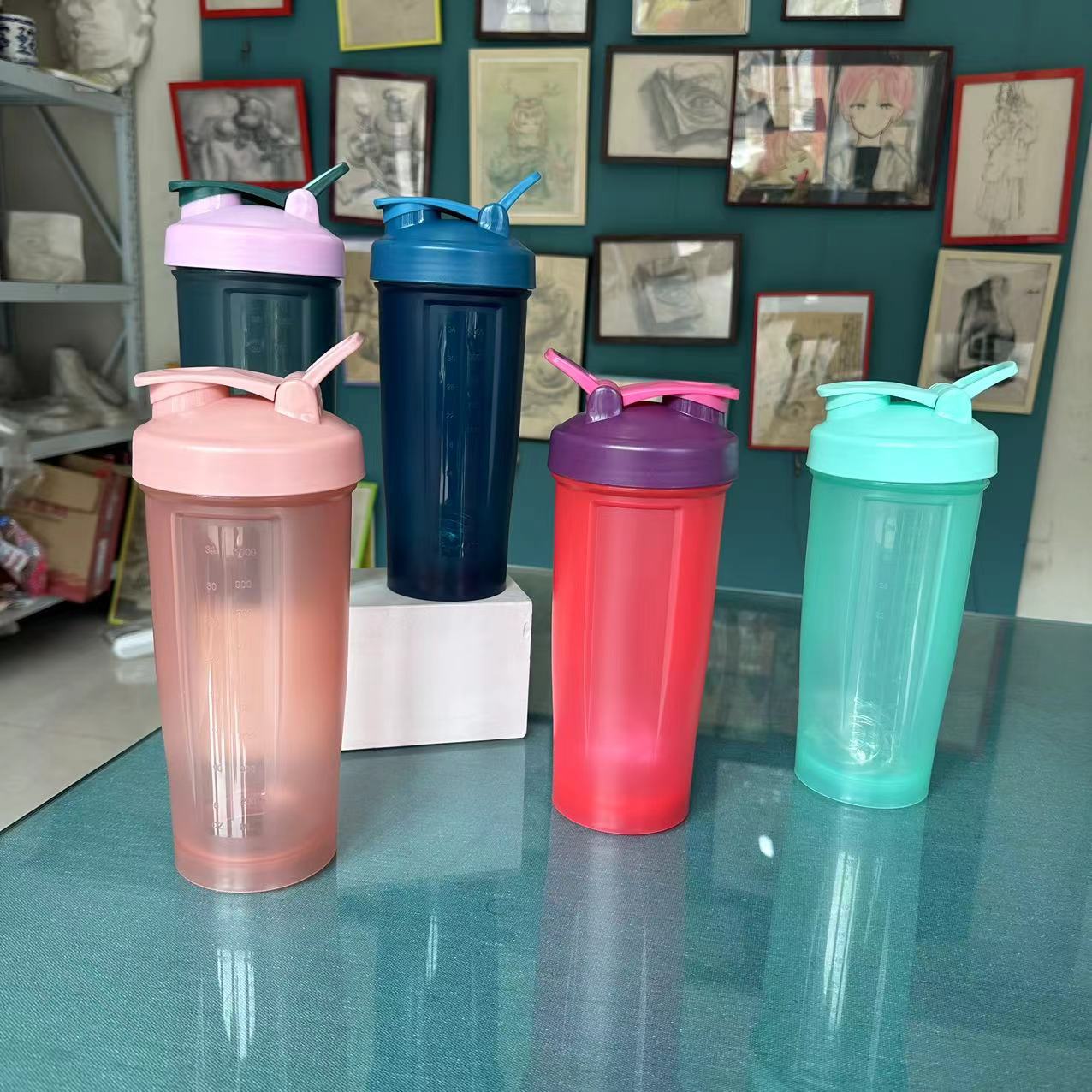 1000 ml batido de proteína en polvo batido gran capacidad ejercicio fitness portátil con taza de agua graduada botella de agua de color