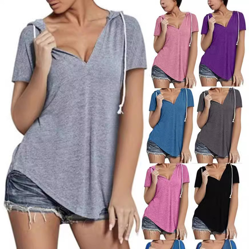 2026 European and American Foreign Trade Amazon Hot-Selling Plus-Size Women's Clothing Spring and Summer New V-Neck Sports Loose Short-Sleeved T-Shirt