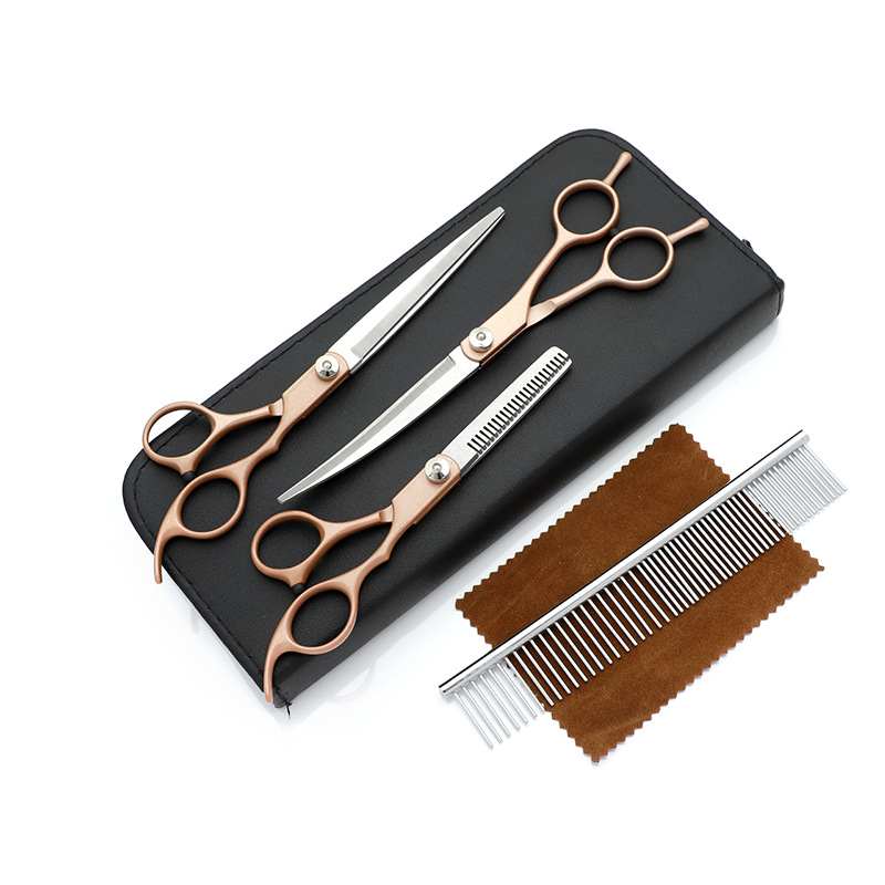 Venta al por mayor de fábrica mascota corte de pelo herramientas de belleza traje profesional de corte de pelo de perro tijeras curvadas perro corte de pelo traje