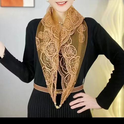 80 square scarf triangle scarf embroidered magnetic buckle versatile spring and summer travel multi-functional thin scarf women's sun protection fashion gauze scarf