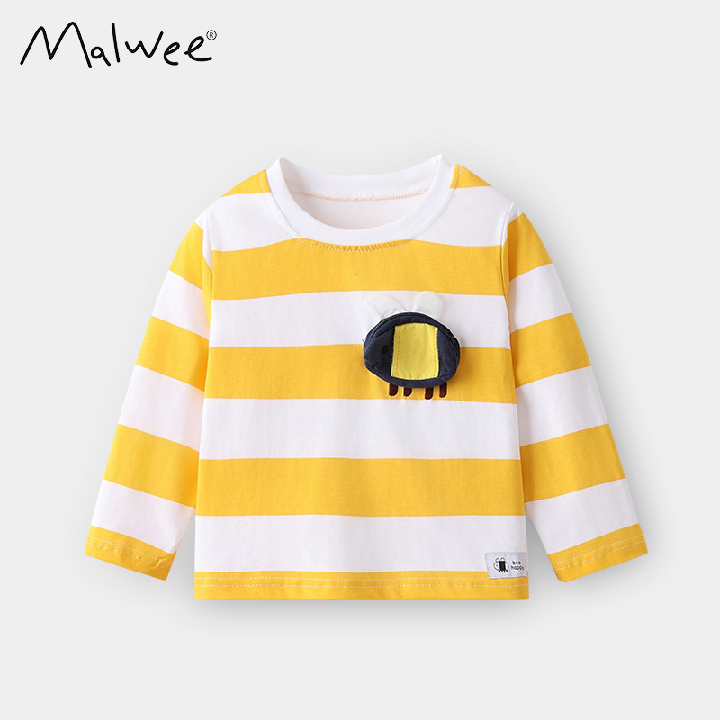 Malwee niñas camiseta de cuello redondo otoño y invierno nuevo fondo de mangas largas para niños europeos y estadounidenses camiseta superior de niños