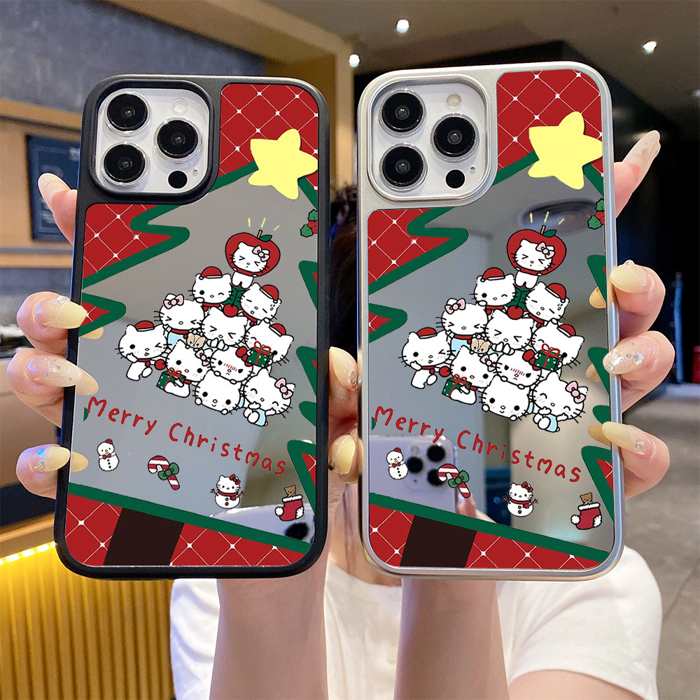 小红书爆款圣诞手机壳苹果16/17pm电镀银镜面保护套IP15少女心14