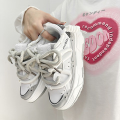 新款小眾國潮情侶麵包鞋休閒跑步鞋復古厚底時尚小白鞋學生男女鞋