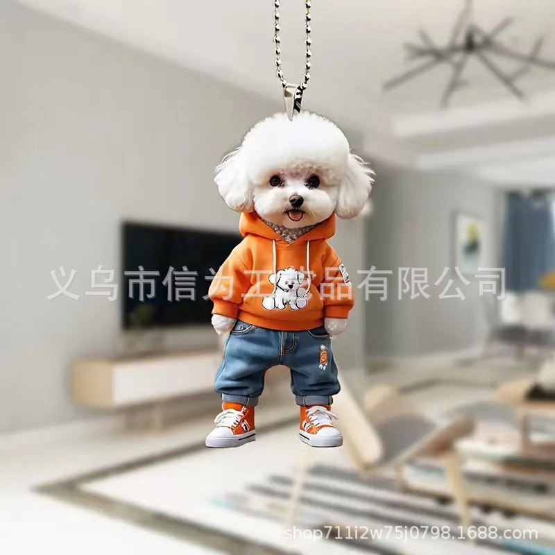 Cross-border nuevo creativo 2D lindos perros de peluche cachorro hombre mochila colgante acrílico colgante de automóvil