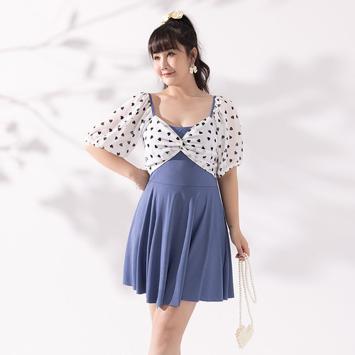 Plus size swimsuit for women to add 200 pounds of weight, one-piece skirt style to cover the flesh, look slim, conservative big breasts push up, hot spring fat mm swimsuit