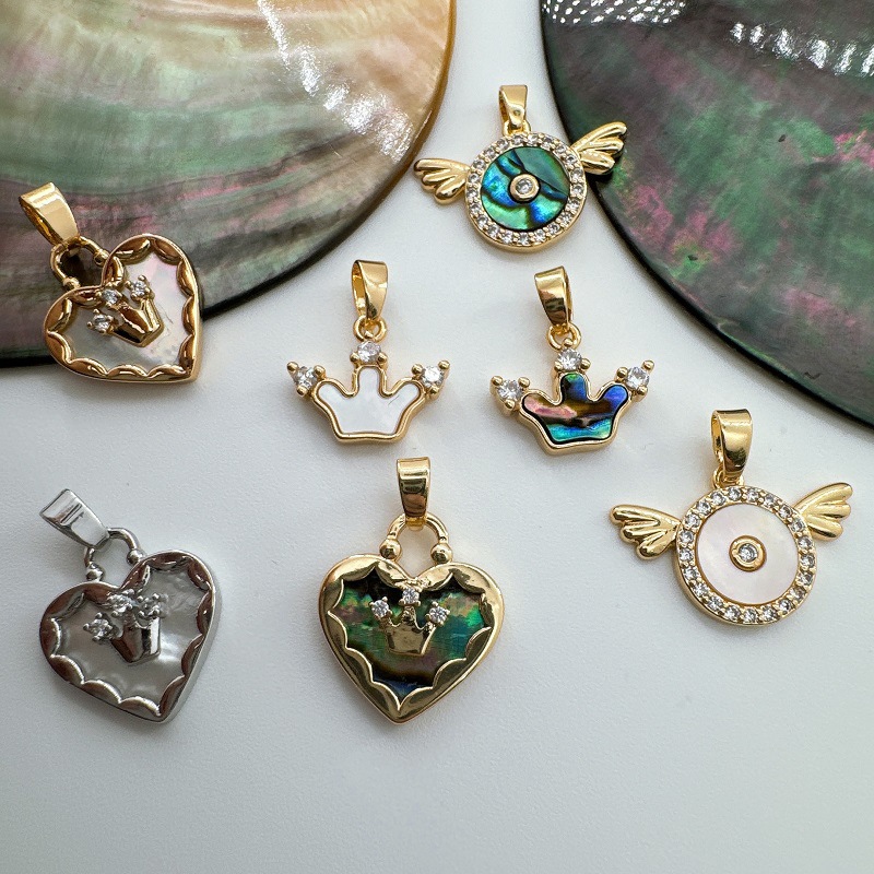 5g Weight Pendant Jewelry Making Type 15mm Jewelry Making Size Shell Inlay Material DIY Jewelry Accessories Classification 1 Piece Quantity Copper Material Heart Shape, Crown, Wings Pattern Plating, Inlay Design Classic Style Style 1 Piece 15mm Copper Shell Heart Shape Crown Wings Pendant 无