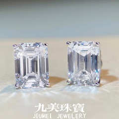 S925純銀ピアス女性祖母緑カット角型アイスキャンディー耳飾り欧米国境を越えて誇張した宝石ジルコン耳飾り