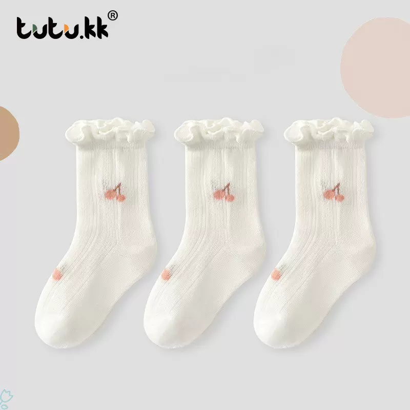 儿童袜子聆风服饰夏季薄款婴儿女宝宝精梳棉网眼袜新生儿樱桃碎花