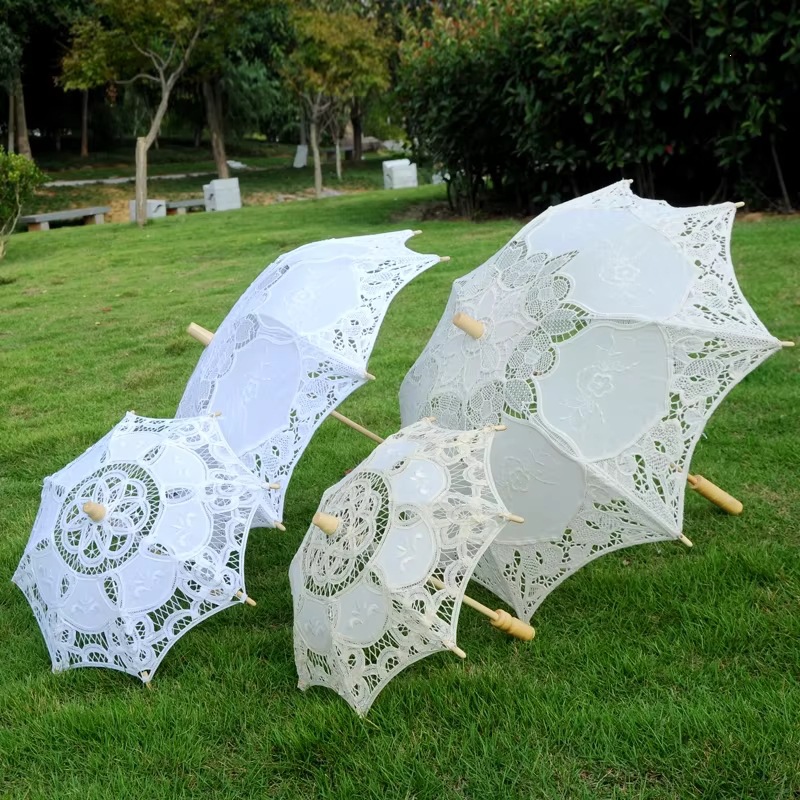 Customized lace umbrellas wholesale, vintage embroidered lace umbrellas, large size sun lace umbrellas 76cm