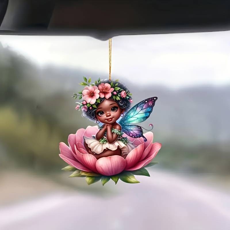 Navidad nuevo loto hadas colgante acrílico plano transfronterizo automóvil espejo retrovisor colgante decoración para el hogar