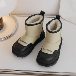 2023 Winter versatile trendy men's and women's medium and large children's full leather real fur Korean style student sports non-slip thickened snow boots