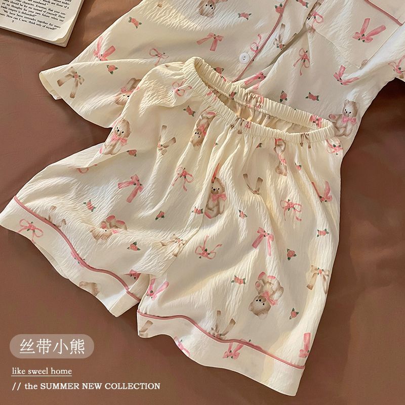 Pijamas al por mayor transfronterizos de verano nubes de algodón cardigan lindos dibujos animados chicas estudiantes se pueden usar con ropa de casa