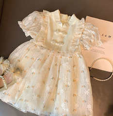 Lolita Princess Dress for Girls, Summer Pinafore Dress with Floral Print, Children's Skirt, Korean Style Children's Clothing, 2024 New Arrival