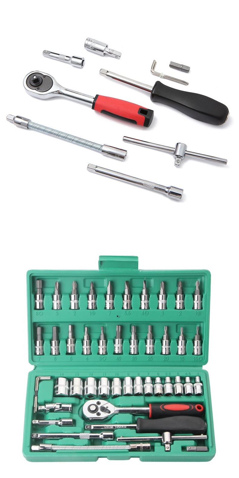 46-Piece Combination Socket Wrench Set for Car Repair and Household Use, Multifunctional Quick Ratchet Wrench Tool Box