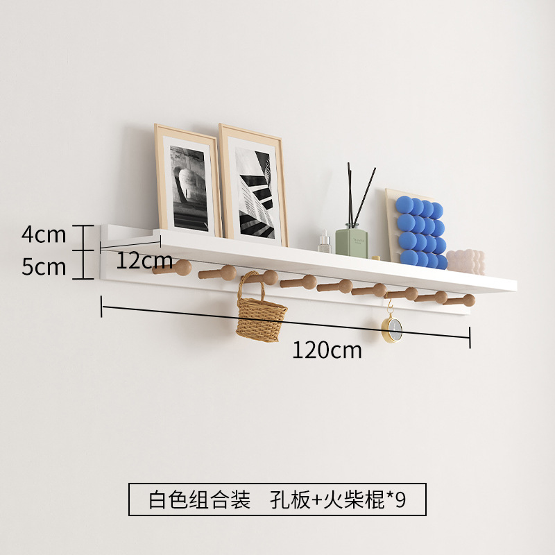 Estante de pared simple nórdico con gancho de fila de hongos madera maciza tablero de una palabra estante de palo perforable