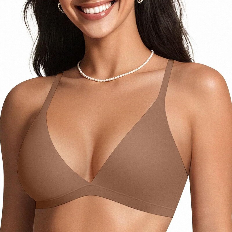 Oeak Women's Comfortable Triangle Bra, Wireless, Sexy Low-Cut, Unlined, Slip-On Bra, Seamless