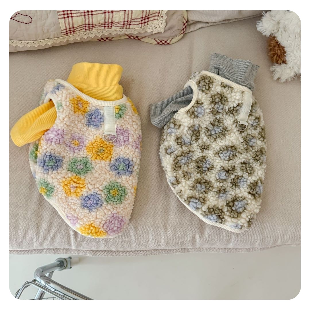 太阳花豹纹绒背心宠物衣服狗狗花朵棉衣小型犬泰迪猫咪秋冬季新款