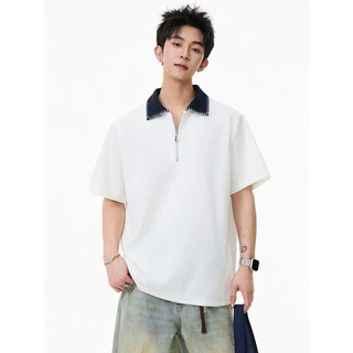 手缝线cleanfit白色半拉链polo衫短袖男2026夏季美式痞帅正肩t恤